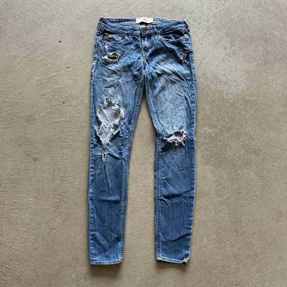 Hollister 7L Jeans Womens Size 28x33 Blue Light Wash Denim Low Rise Skinny‎ Fit
